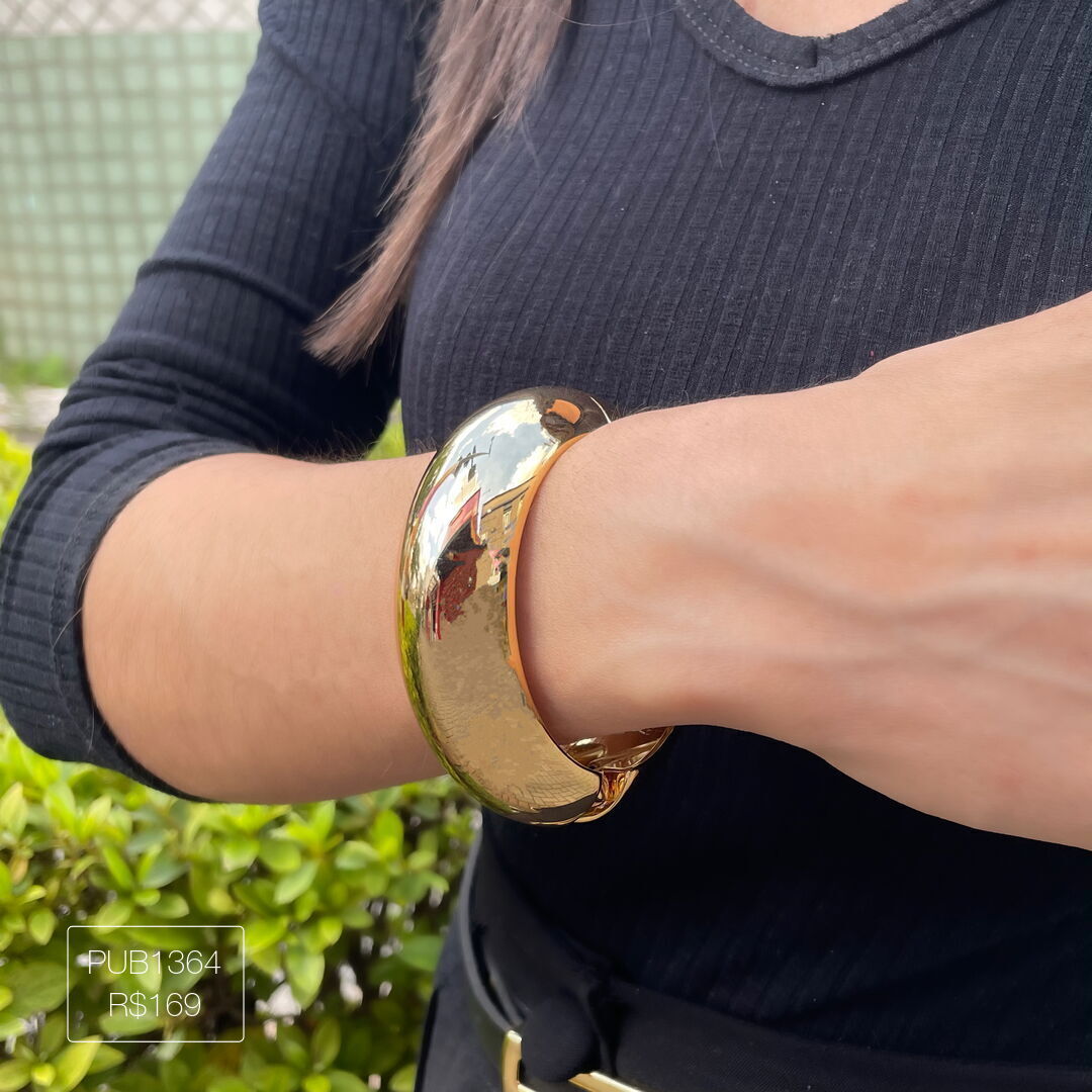 Bracelete Redondo Maxi Largo Liso Dourado